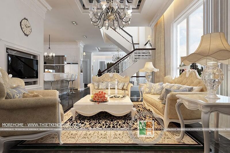 Thiết kế nội thất phong cách tân cổ điển sang trọng, đẳng cấp cho nhà biệt thự Mẫu thiết kế phòng khách đẹp được lựa chọn nhiều nhất