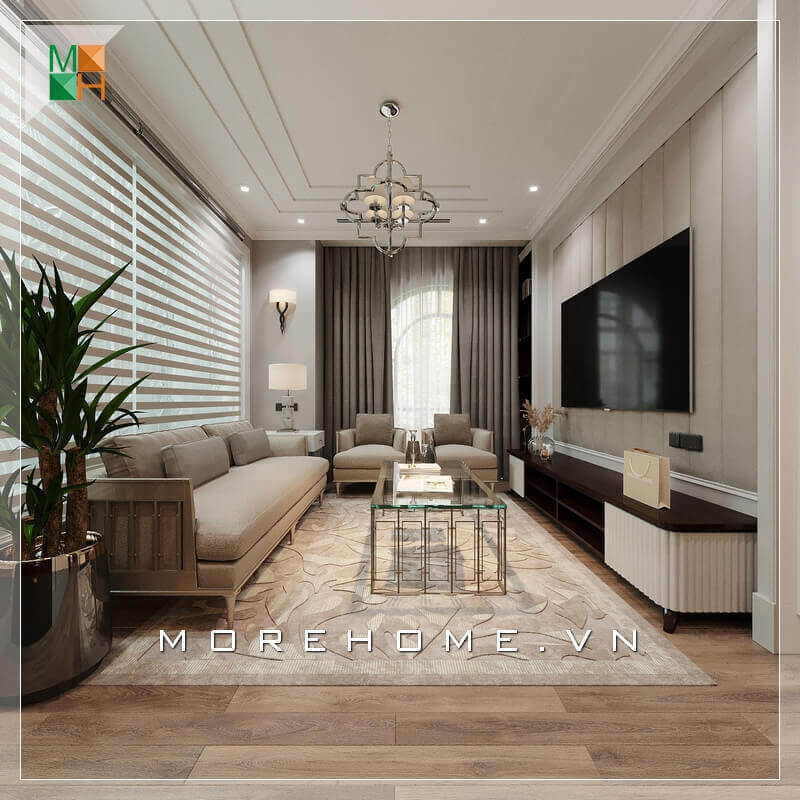 Mẫu kệ tivi gỗ ấn tượng kết hợp giữa sắc nâu trầm và trắng tinh khôi, hoàn hảo cho phòng khách chung cư, nhà phố Mẫu thiết kế phòng khách đẹp được lựa chọn nhiều nhất