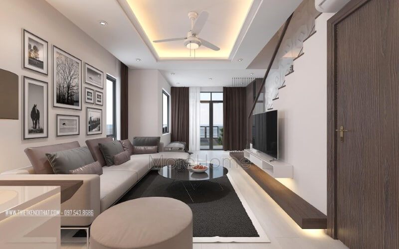Phòng khách căn hộ chung cư thêm thoáng đãng tiện nghi với thiết kế sofa hiện đại dáng góc chữ L lại sang trọng, tinh tế từ chất liệu da bọc cao cấp.