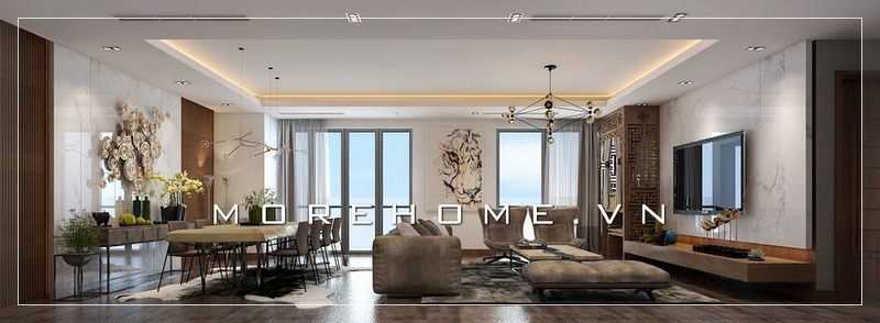 Mẫu bàn ăn gỗ nguyên khối với thiết kế 8 ghế gỗ hiện đại cho phòng ăn chung cư